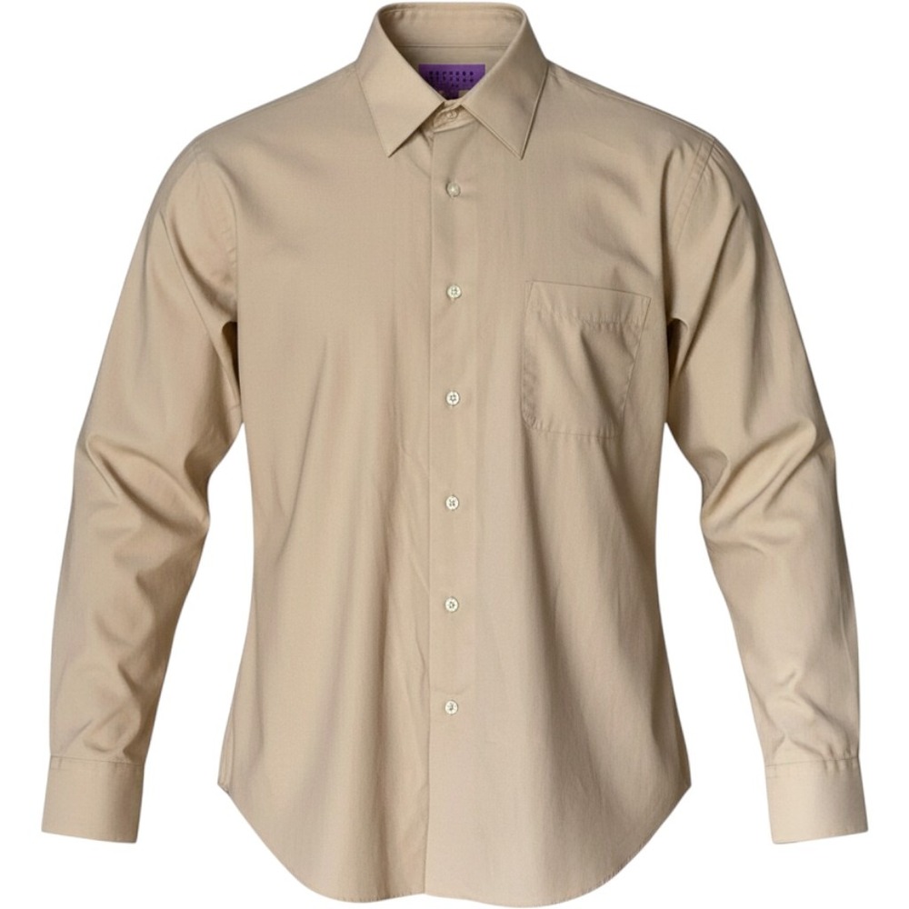 VTG Bergamo Fitted Dress Shirt Mens L Single Needle Tailoring Tan 16 16.5 34 35